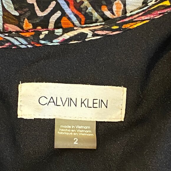 Calvin Klein Paisley/Floral Chiffon Shift Dress Ruffle Bell Sleeves Sz 2 #311M - Picture 6 of 8